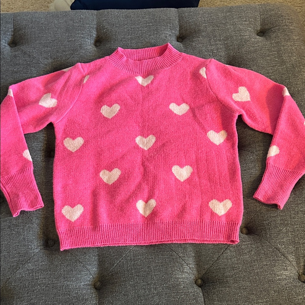 SHEIN Pink Heart Crew Neck Sweater